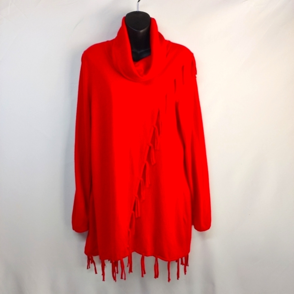 Fontana Women's Red Fringed Turtle Neck Wrapped Sweater Size XL